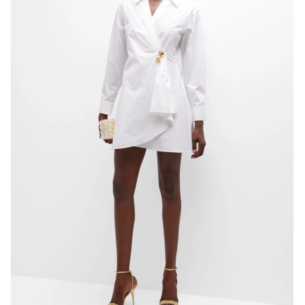 Tanya Taylor Winnie Optical White Long Sleeves Wrap Dress, Size 4 - Picture 9 of 9